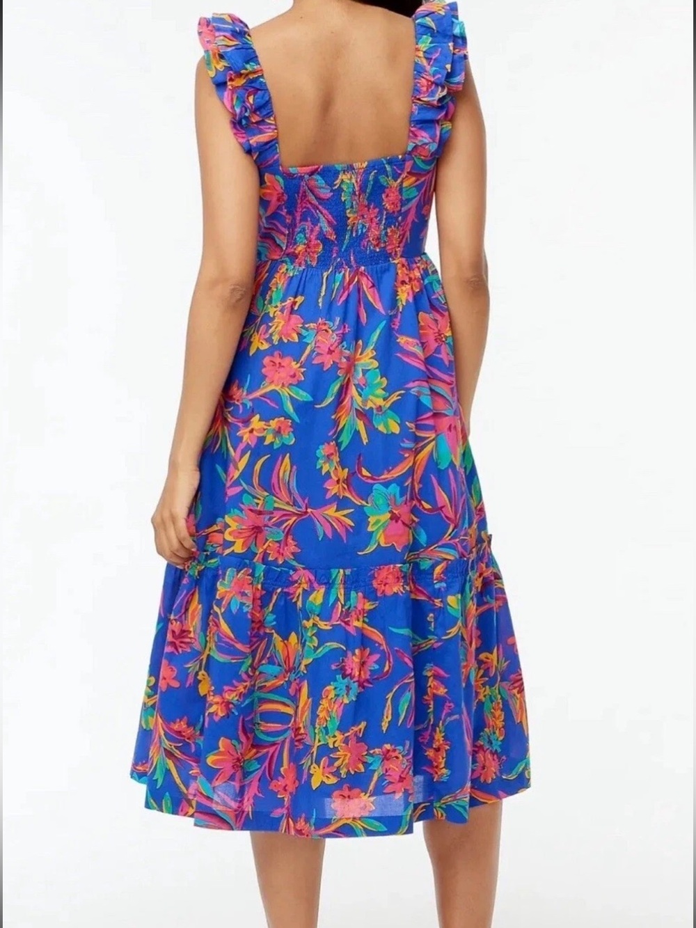 J Crew Brilliant Blue Dark Peo Midi Square Neck Vacation Dress Size 10 - Picture 2 of 9